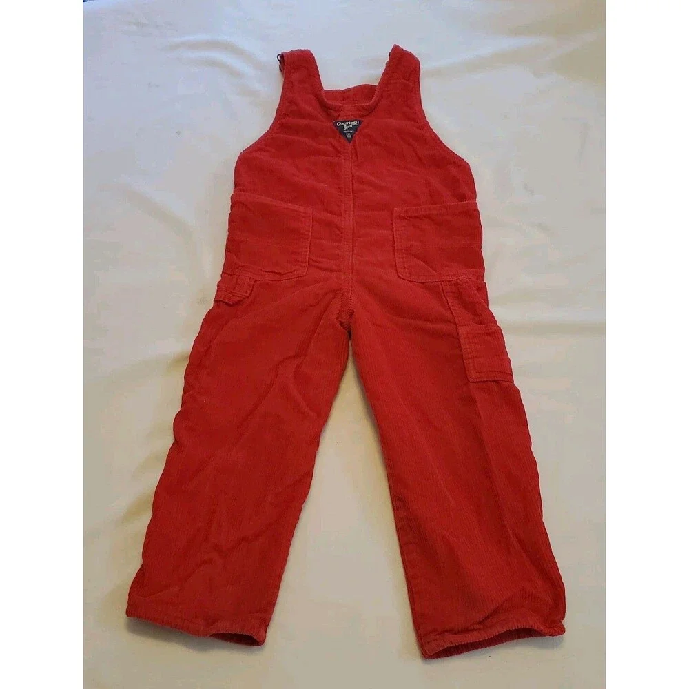 Oshkosh B'Gosh Kids Boys Sz 5T Lined Red Corduroy Bib Overalls Vestbak Thick